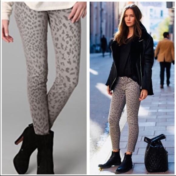 Current/Elliott The Stiletto Grey Leopard Jeans Skinny Ankle Animal Print Sz 27 - Picture 1 of 16